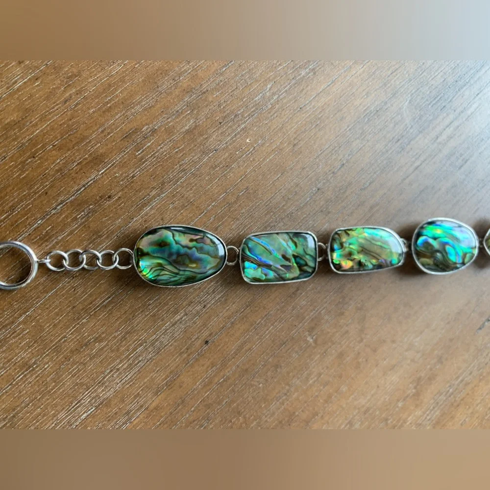 Vintage Sterling Silver and Abalone bracelet 7” - 8” Boho Healing